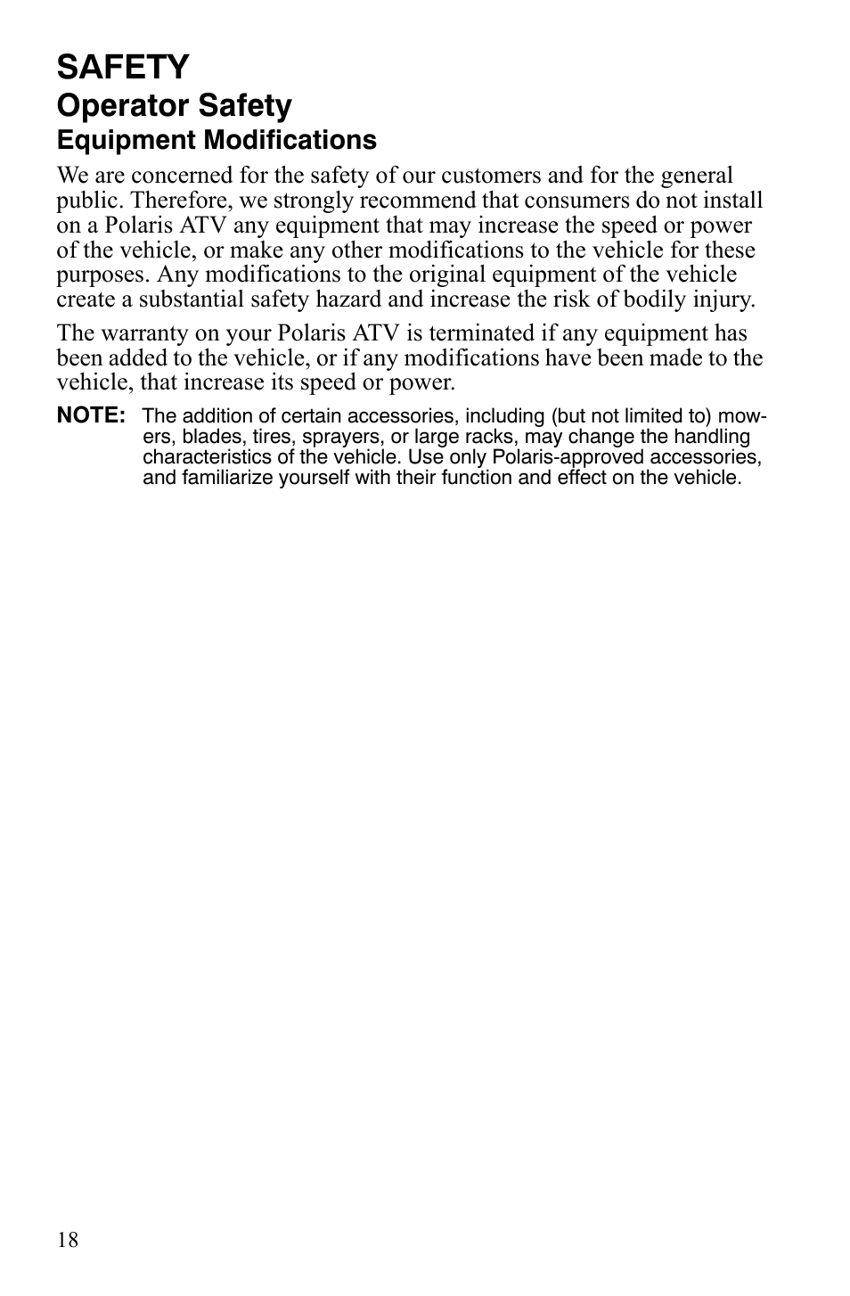 Safety, Operator safety | Polaris Sportsman 9920775 User Manual | Page 21 / 144