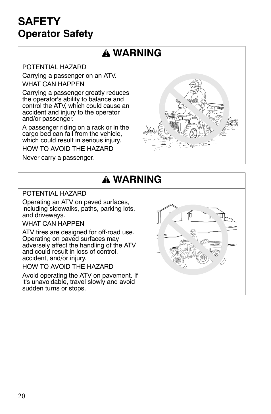 Safety, Operator safety warning, Warning | Polaris Sportsman 9920775 User Manual | Page 23 / 144