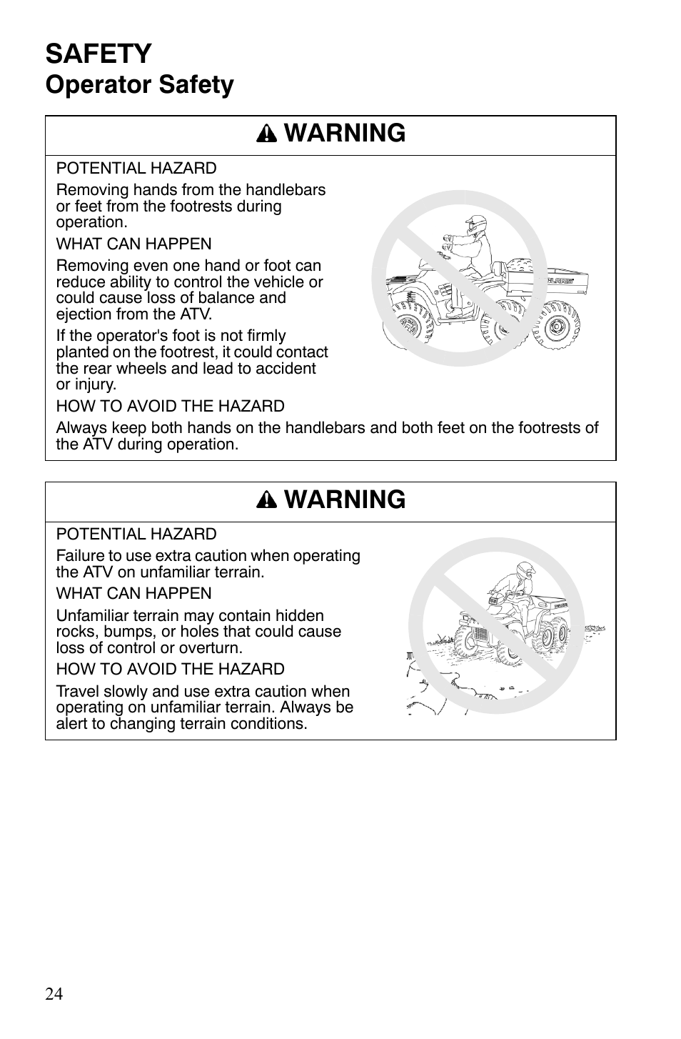 Safety, Operator safety warning, Warning | Polaris Sportsman 9920775 User Manual | Page 27 / 144
