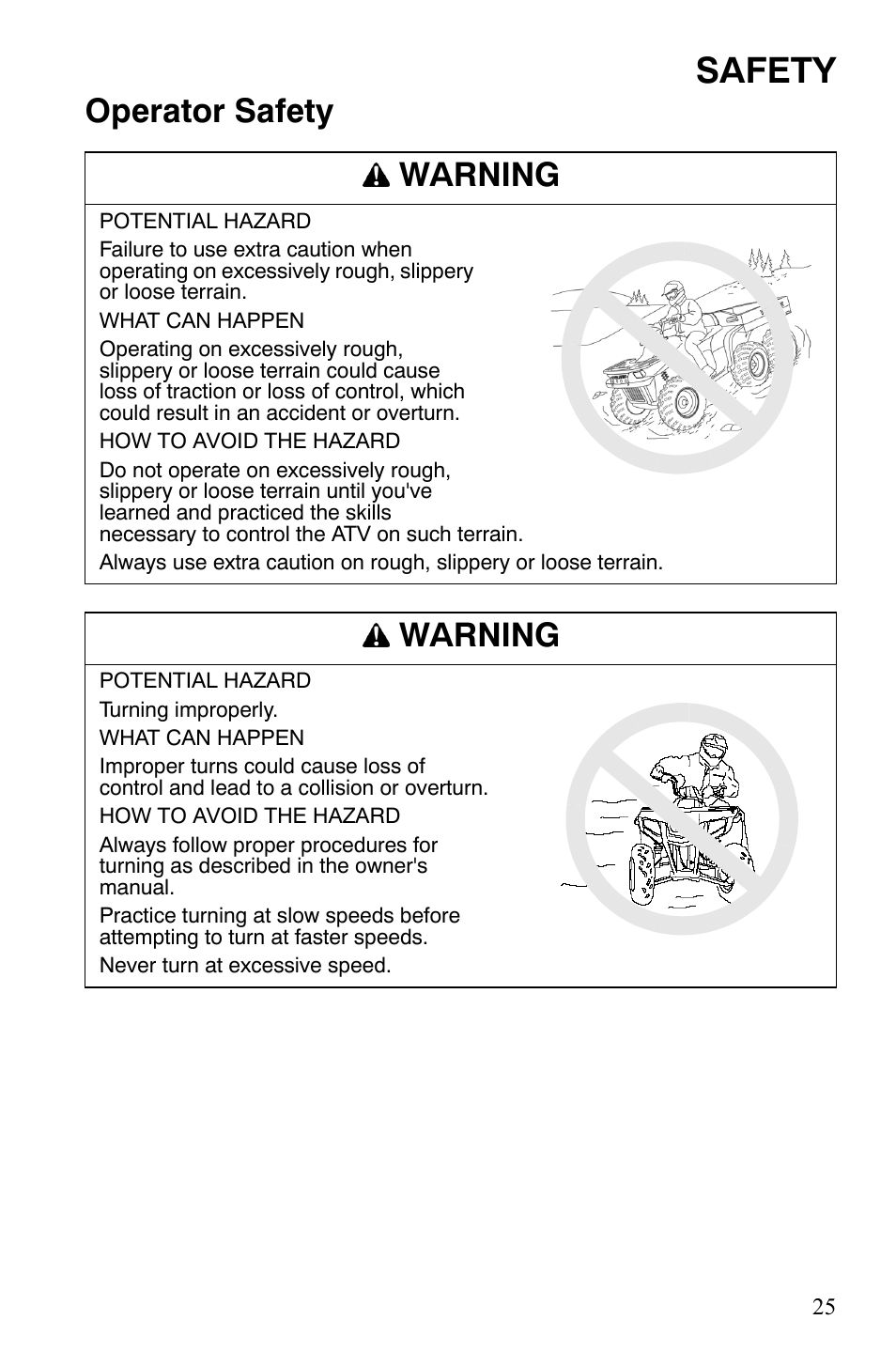 Safety, Operator safety warning, Warning | Polaris Sportsman 9920775 User Manual | Page 28 / 144
