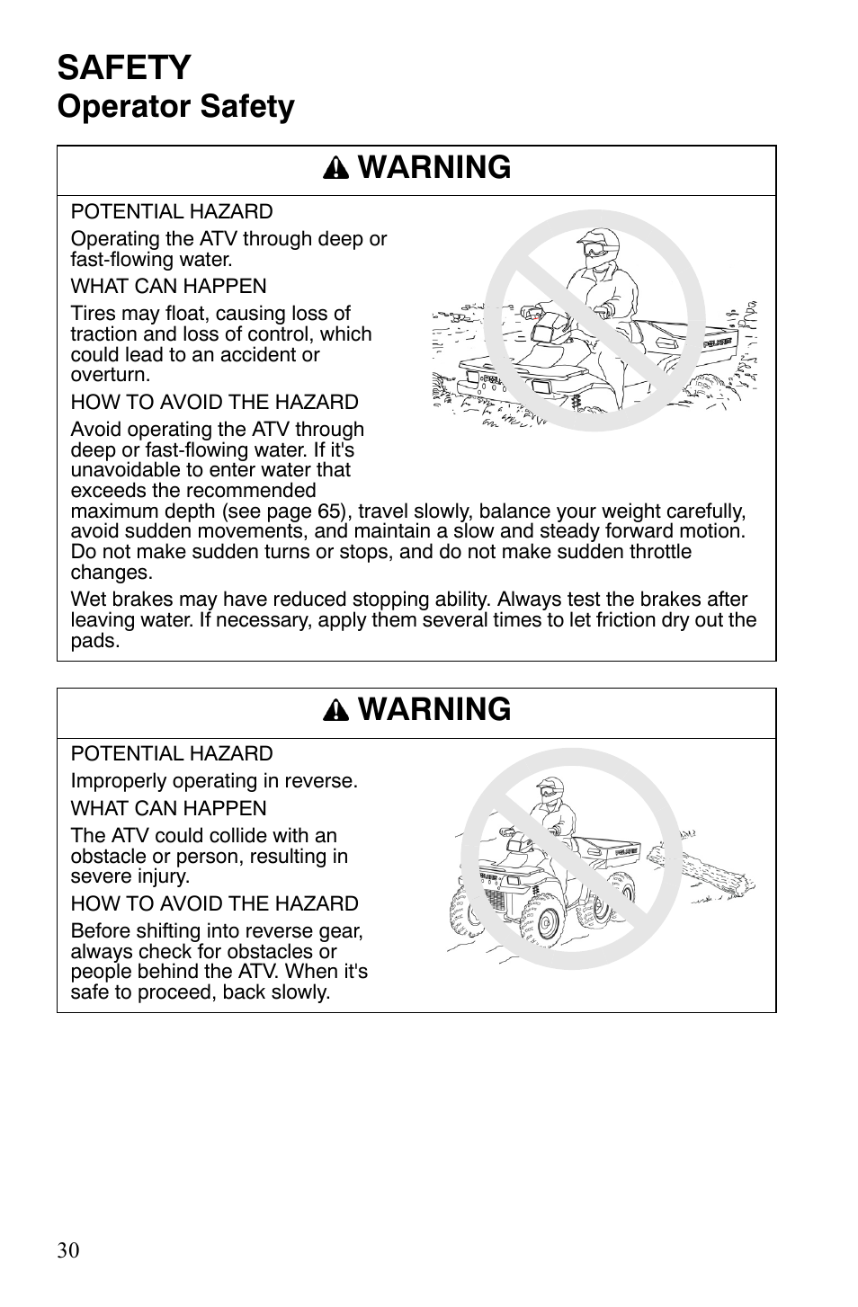 Safety, Operator safety warning, Warning | Polaris Sportsman 9920775 User Manual | Page 33 / 144