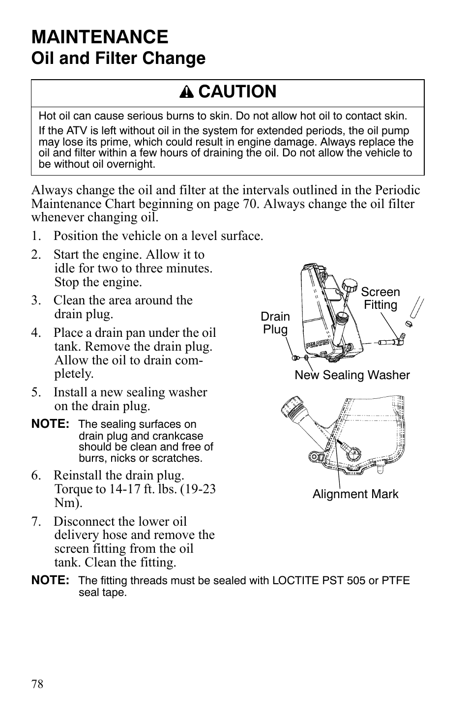 Maintenance, Oil and filter change, Caution | Polaris Sportsman 9920775 User Manual | Page 81 / 144