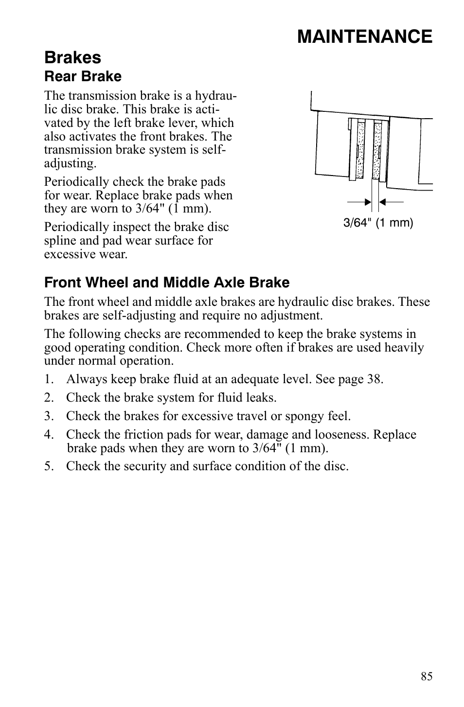 Maintenance, Brakes | Polaris Sportsman 9920775 User Manual | Page 88 / 144