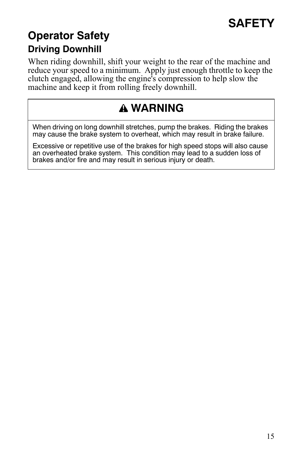 Safety, Operator safety, Warning | Polaris 550 IQ Shift User Manual | Page 18 / 121