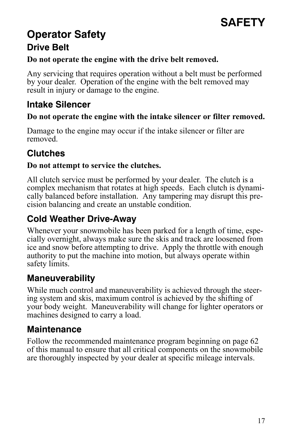 Safety, Operator safety | Polaris 550 IQ Shift User Manual | Page 20 / 121