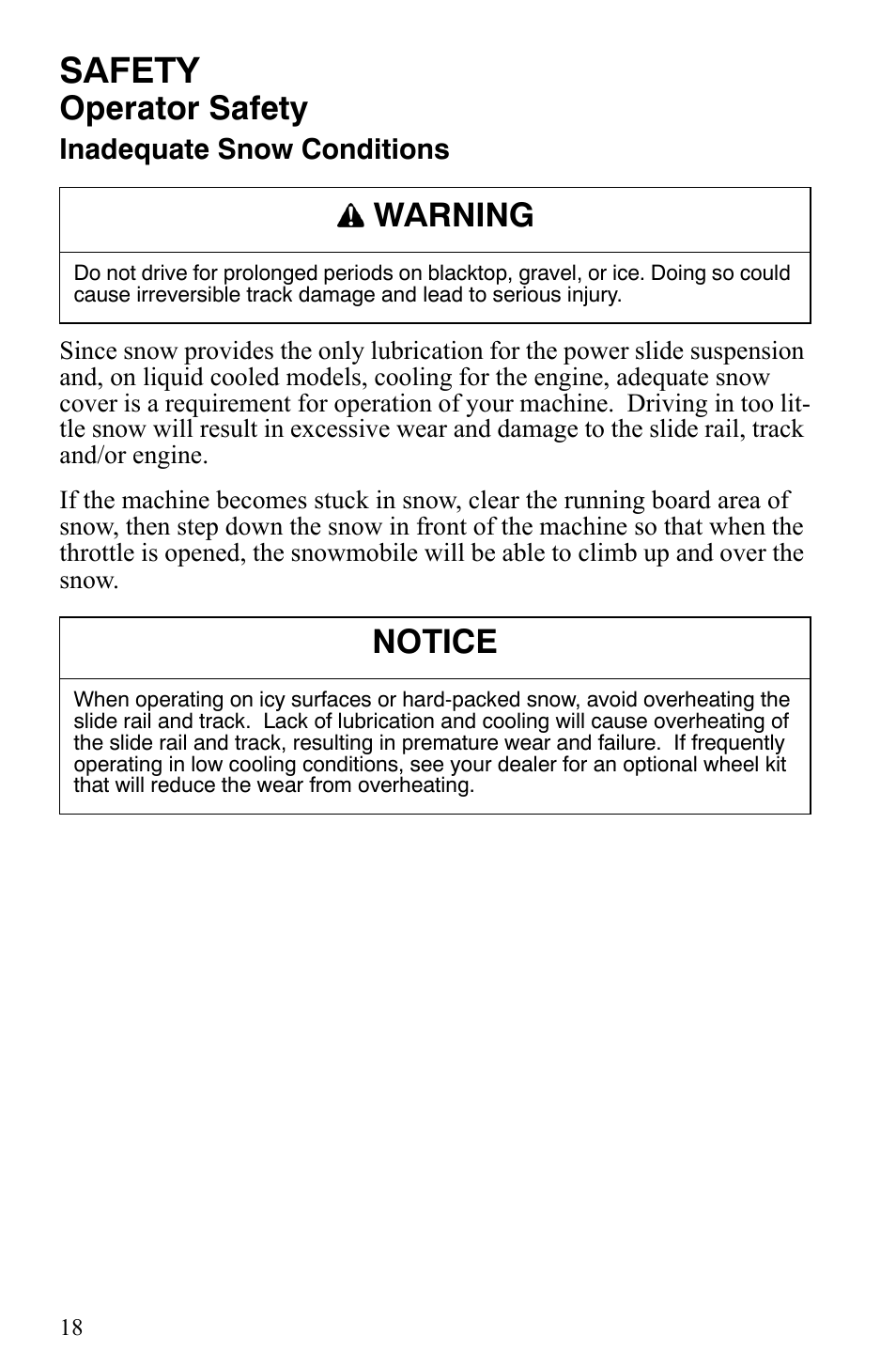 Safety, Operator safety, Warning | Notice | Polaris 550 IQ Shift User Manual | Page 21 / 121