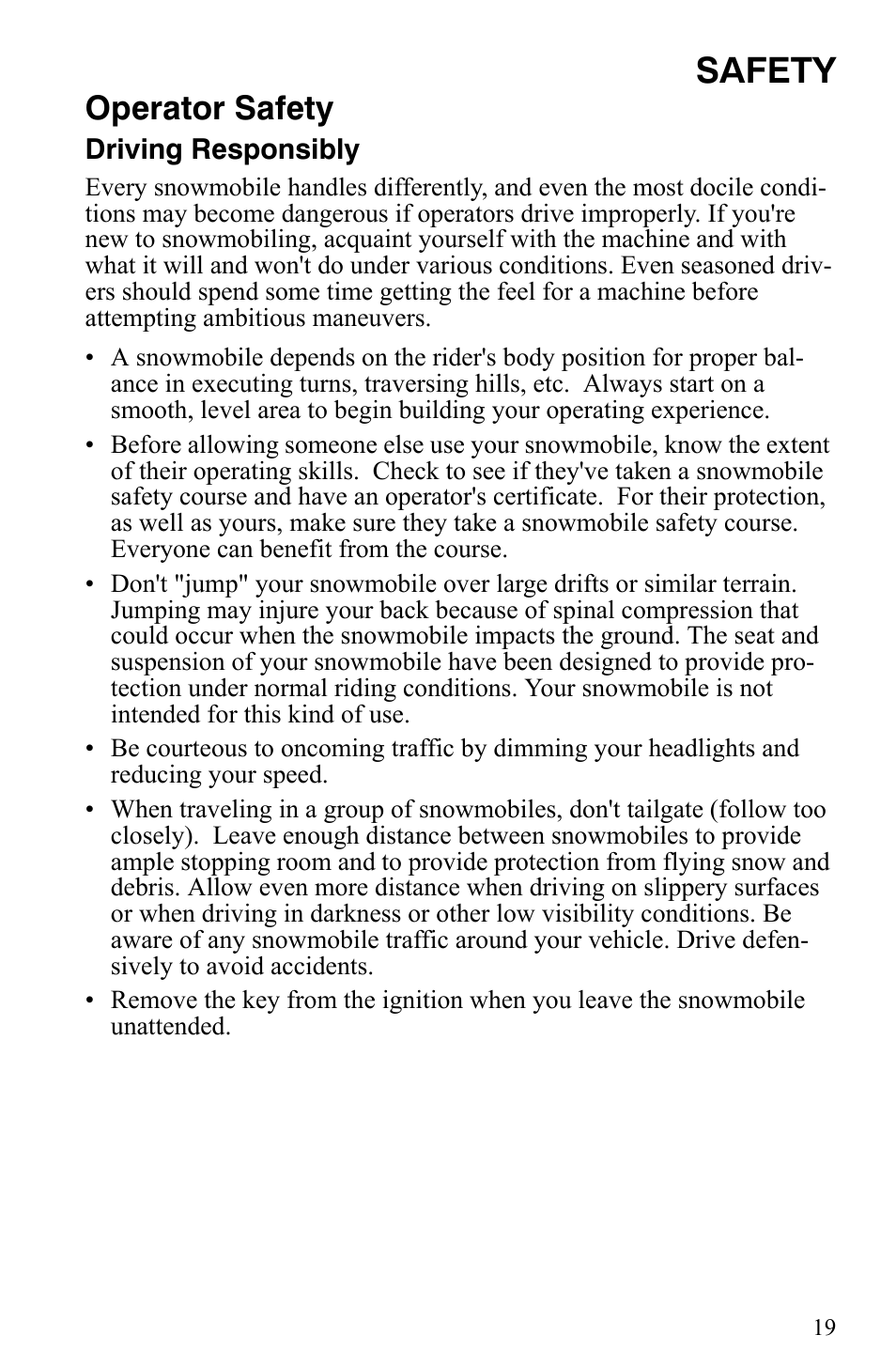 Safety, Operator safety | Polaris 550 IQ Shift User Manual | Page 22 / 121