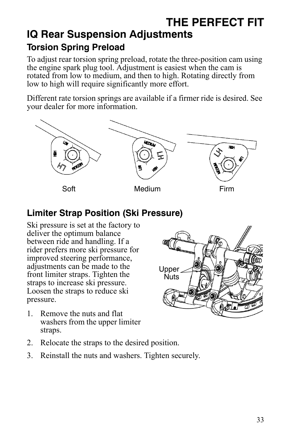 The perfect fit, Iq rear suspension adjustments | Polaris 550 IQ Shift User Manual | Page 36 / 121