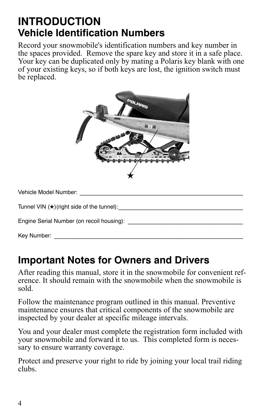 Introduction, Vehicle identification numbers | Polaris 550 IQ Shift User Manual | Page 7 / 121
