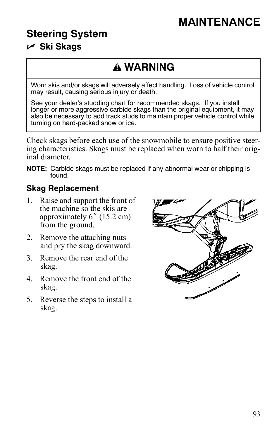 Maintenance, Steering system, Warning | Polaris 550 IQ Shift User Manual | Page 96 / 121