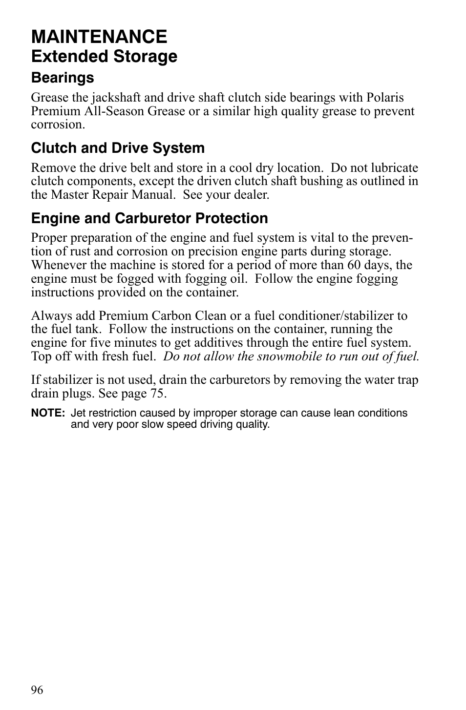 Maintenance, Extended storage | Polaris 550 IQ Shift User Manual | Page 99 / 121