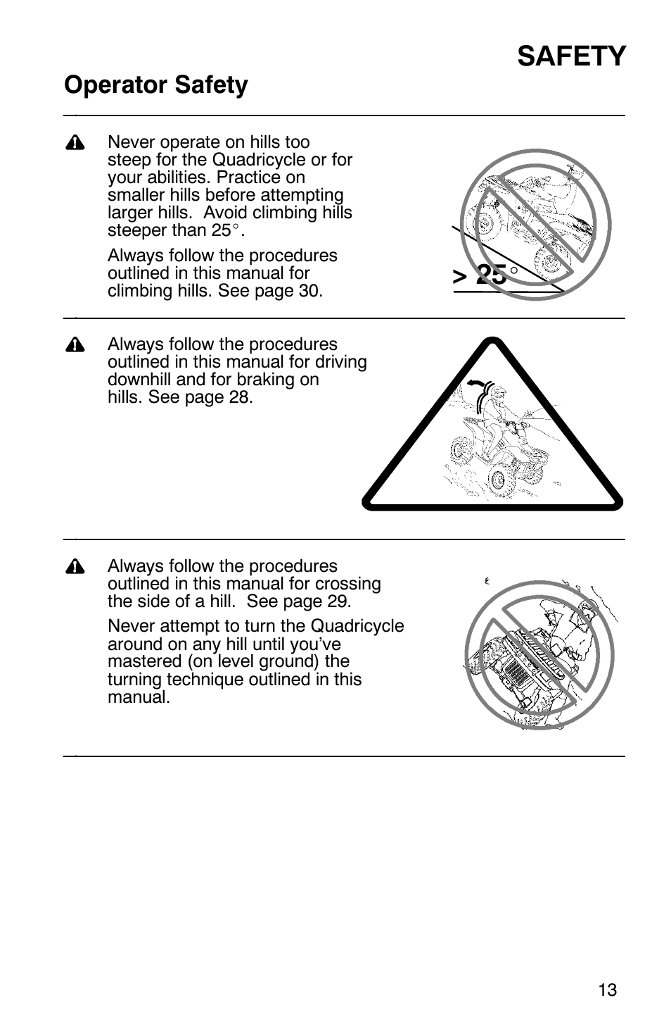 Safety, Operator safety | Polaris Trail Boss 330 Quadricycle User Manual | Page 15 / 119