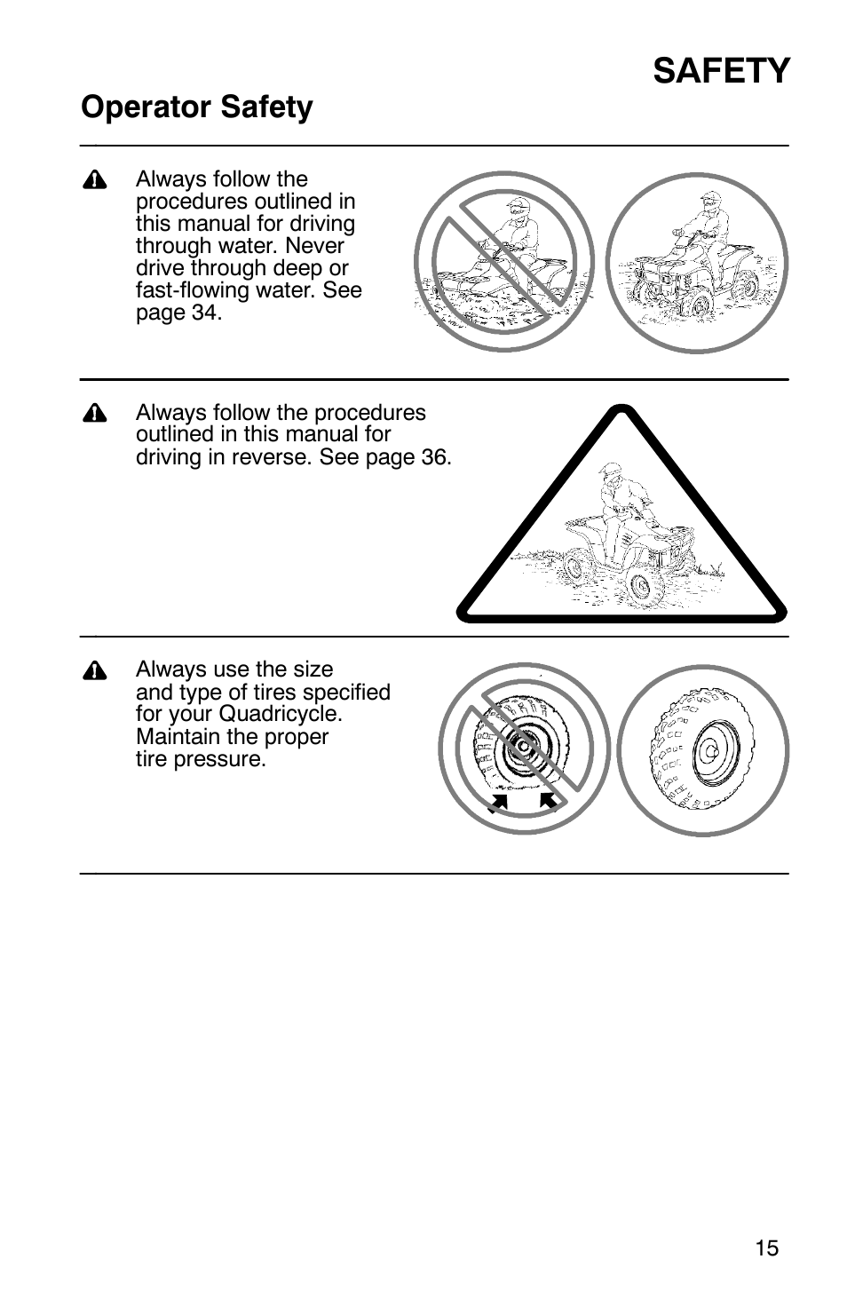 Safety, Operator safety | Polaris Trail Boss 330 Quadricycle User Manual | Page 17 / 119