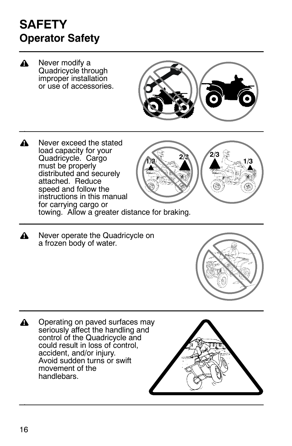 Safety, Operator safety | Polaris Trail Boss 330 Quadricycle User Manual | Page 18 / 119