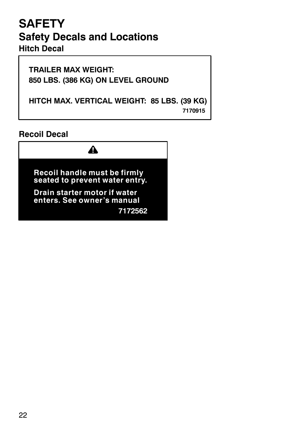 Safety, Safety decals and locations | Polaris Trail Boss 330 Quadricycle User Manual | Page 24 / 119