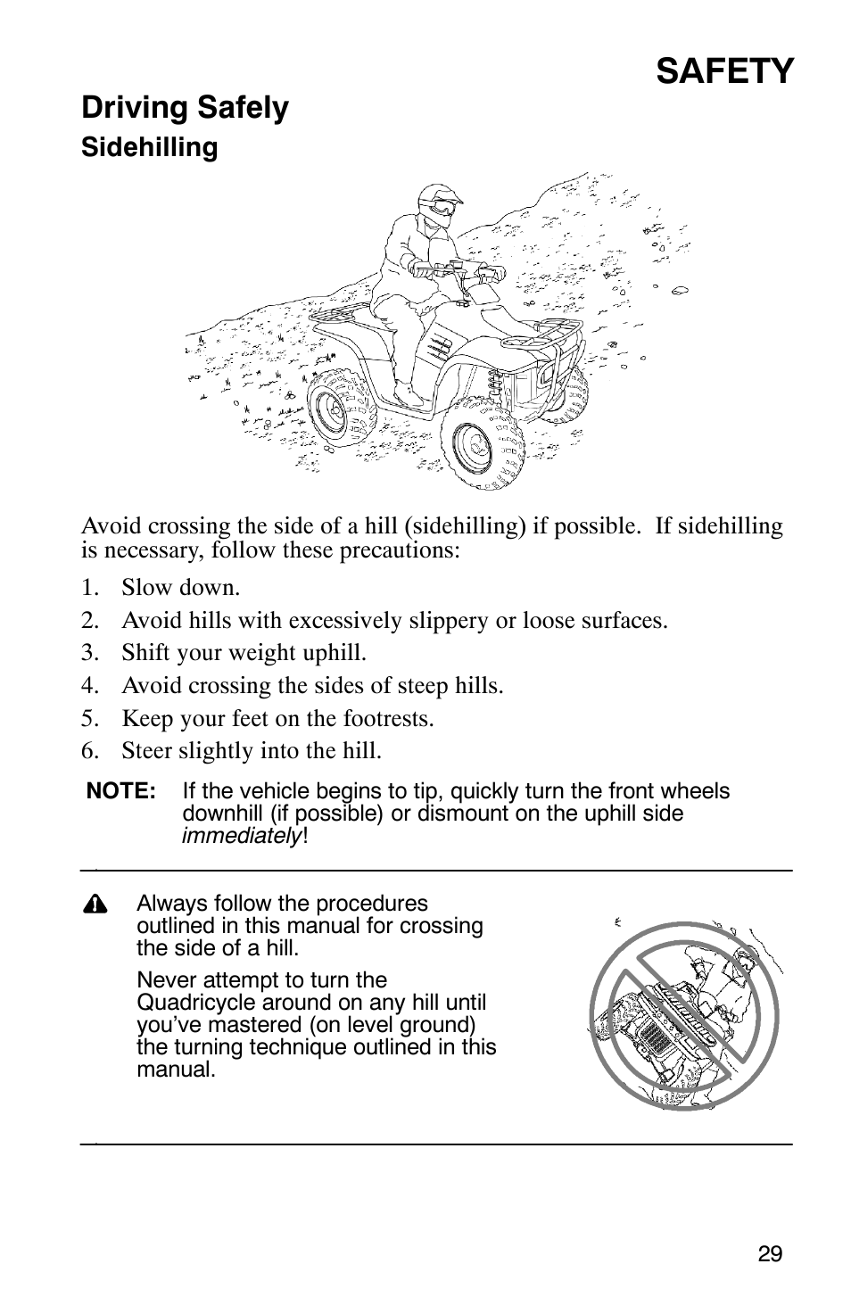 Safety, Driving safely | Polaris Trail Boss 330 Quadricycle User Manual | Page 31 / 119