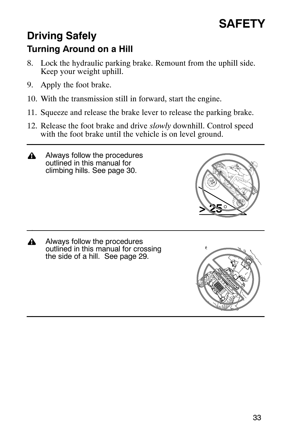 Safety, Driving safely | Polaris Trail Boss 330 Quadricycle User Manual | Page 35 / 119