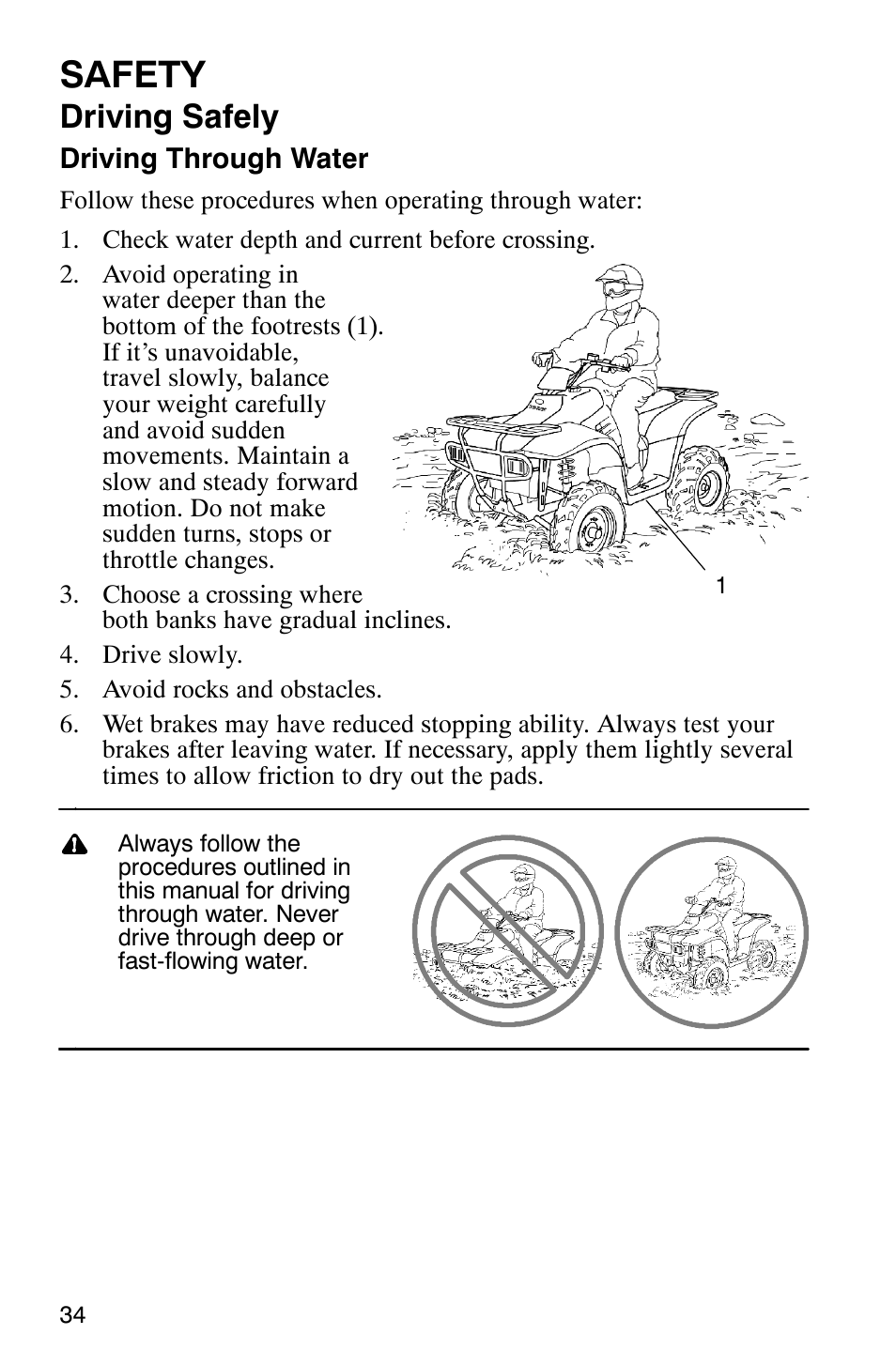 Safety, Driving safely | Polaris Trail Boss 330 Quadricycle User Manual | Page 36 / 119