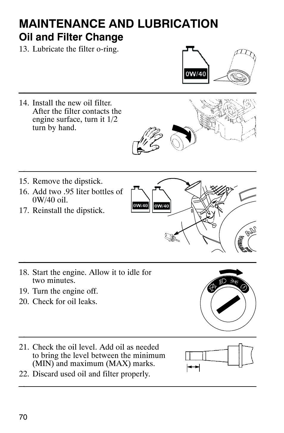 Maintenance and lubrication, Oil and filter change | Polaris Trail Boss 330 Quadricycle User Manual | Page 72 / 119