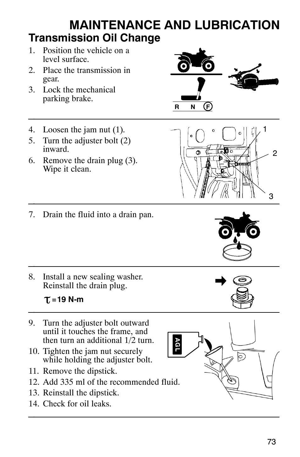 Maintenance and lubrication, Transmission oil change | Polaris Trail Boss 330 Quadricycle User Manual | Page 75 / 119