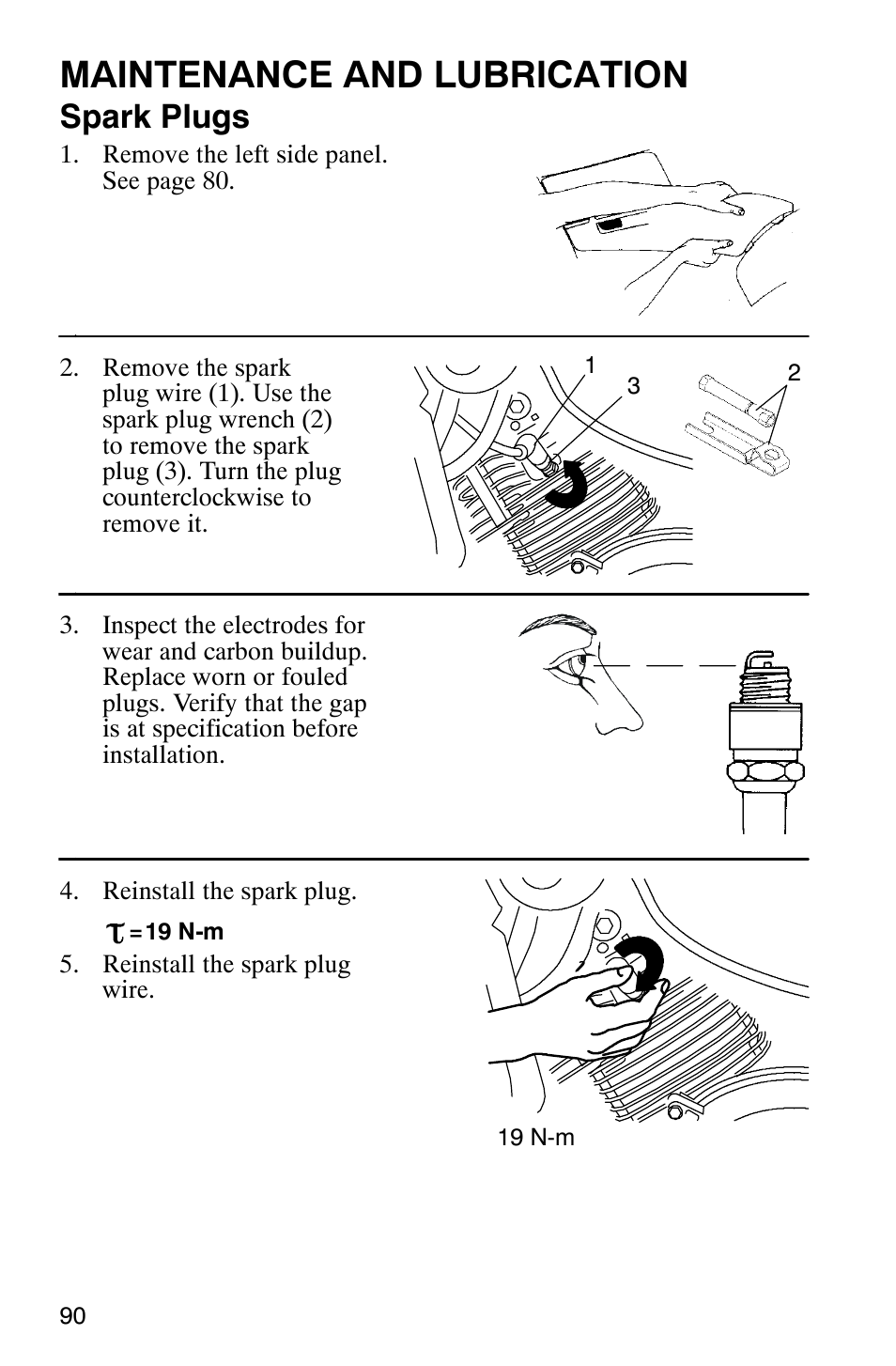 Maintenance and lubrication, Spark plugs | Polaris Trail Boss 330 Quadricycle User Manual | Page 92 / 119