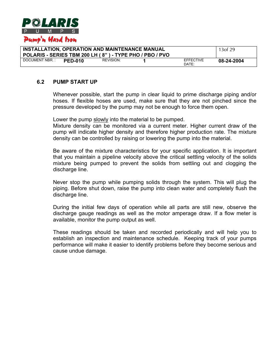 2 - pump start up | Polaris TBM 200 LH User Manual | Page 13 / 50