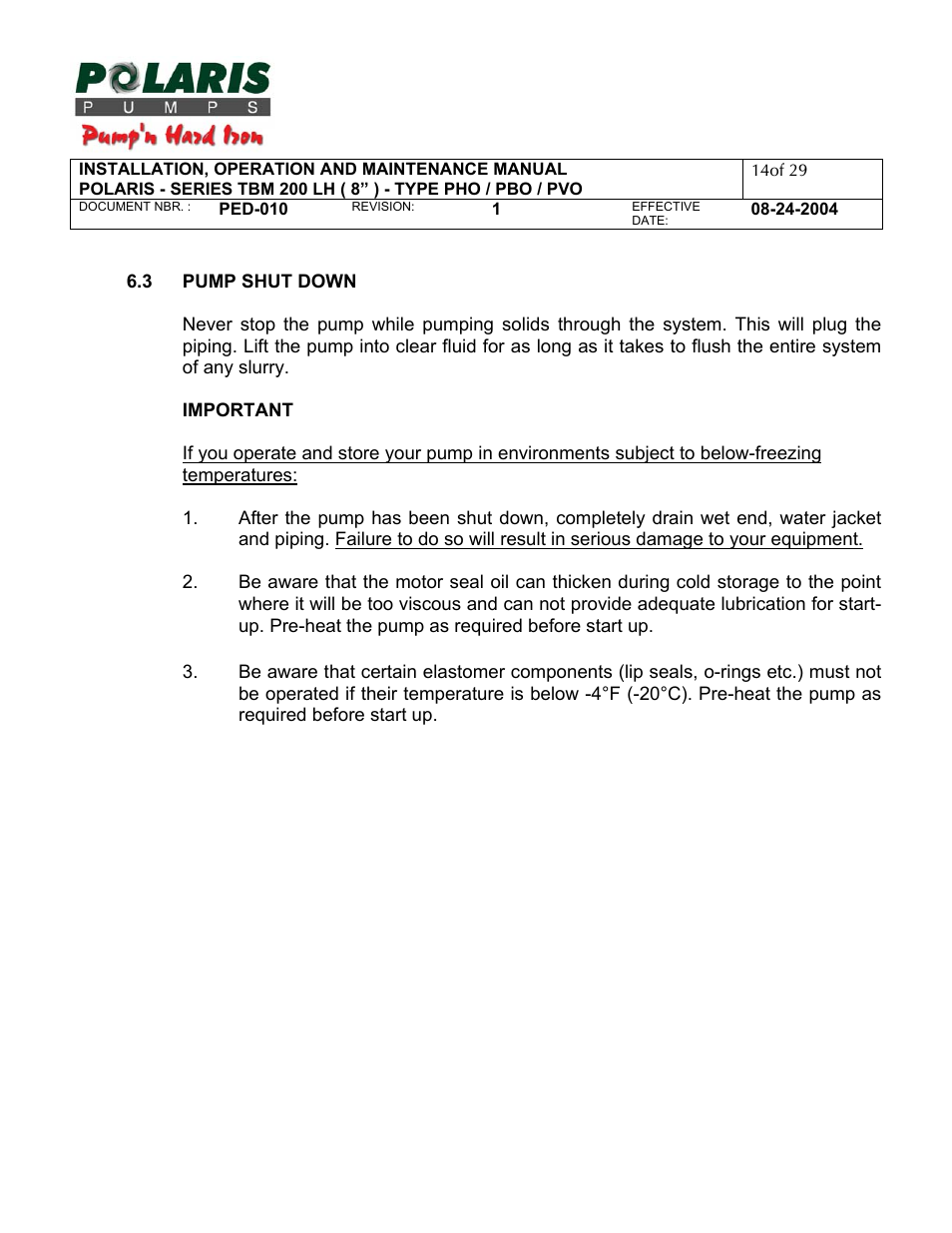 3 - pump shut down | Polaris TBM 200 LH User Manual | Page 14 / 50