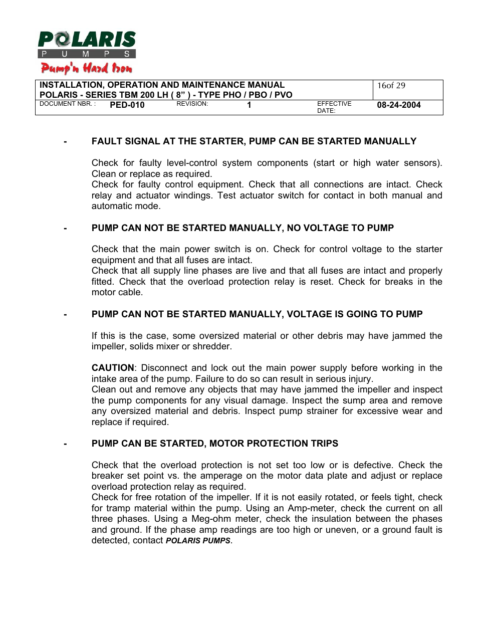 Polaris TBM 200 LH User Manual | Page 16 / 50