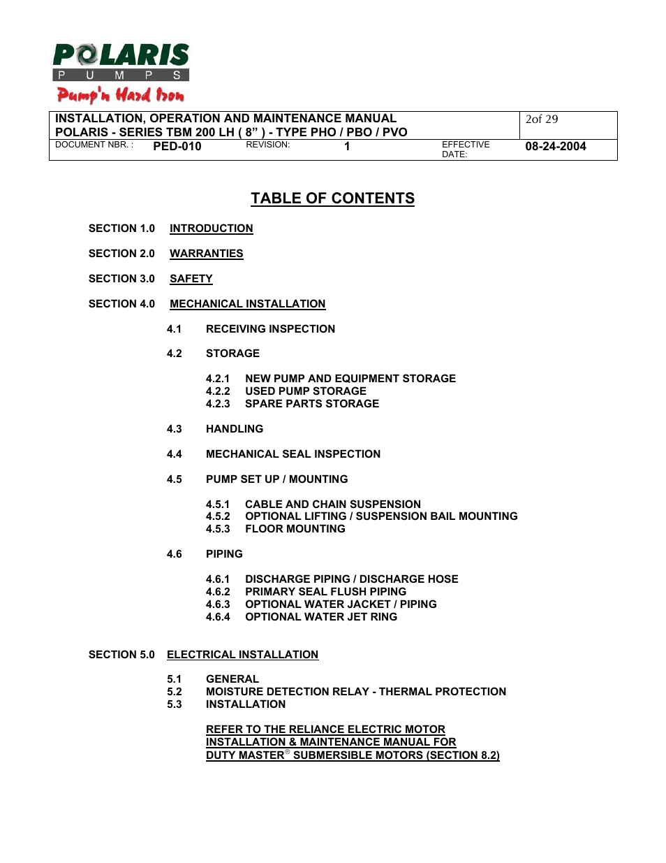 Polaris TBM 200 LH User Manual | Page 2 / 50