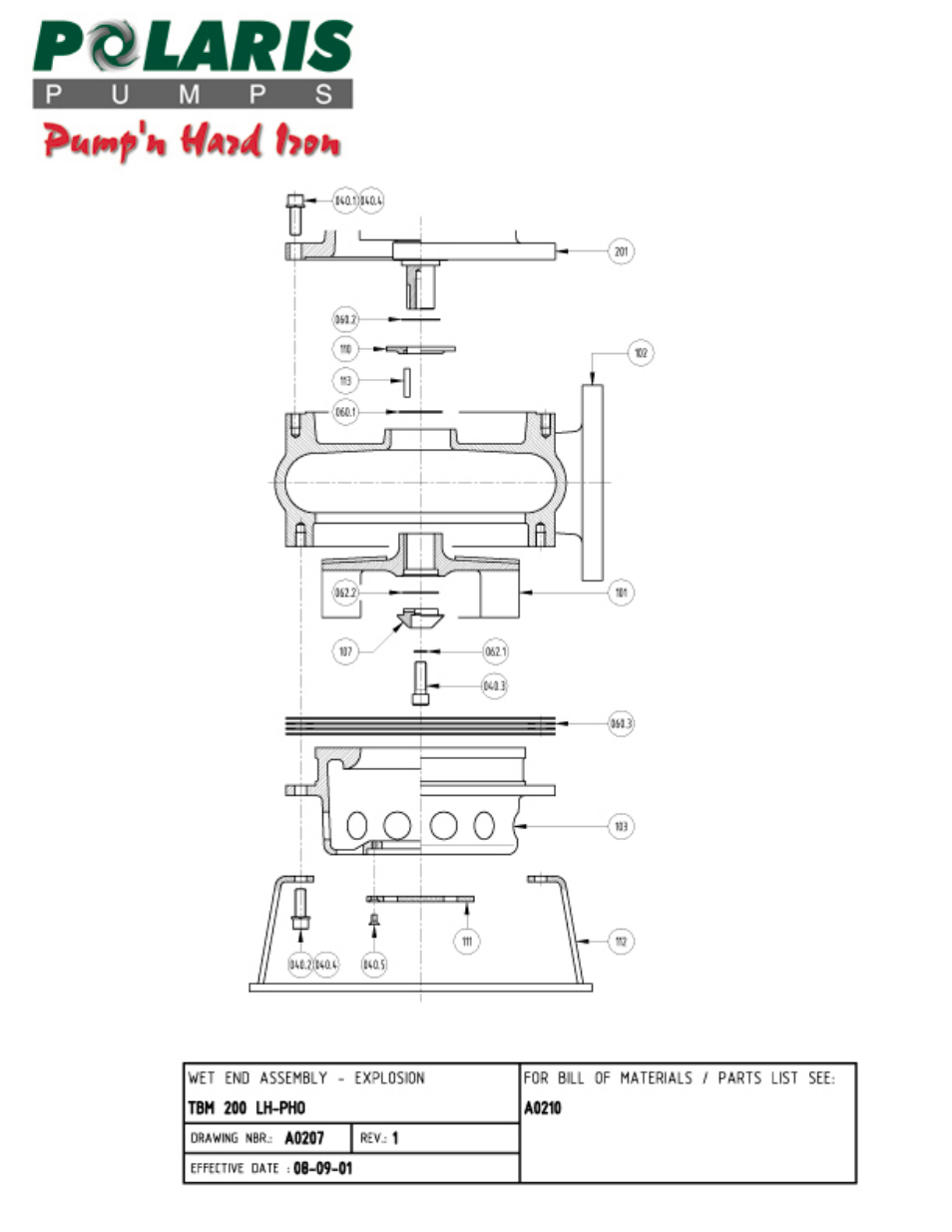 2 - assembly explosion drawings, 1 - tbm 200 lh type pho | Polaris TBM 200 LH User Manual | Page 21 / 50
