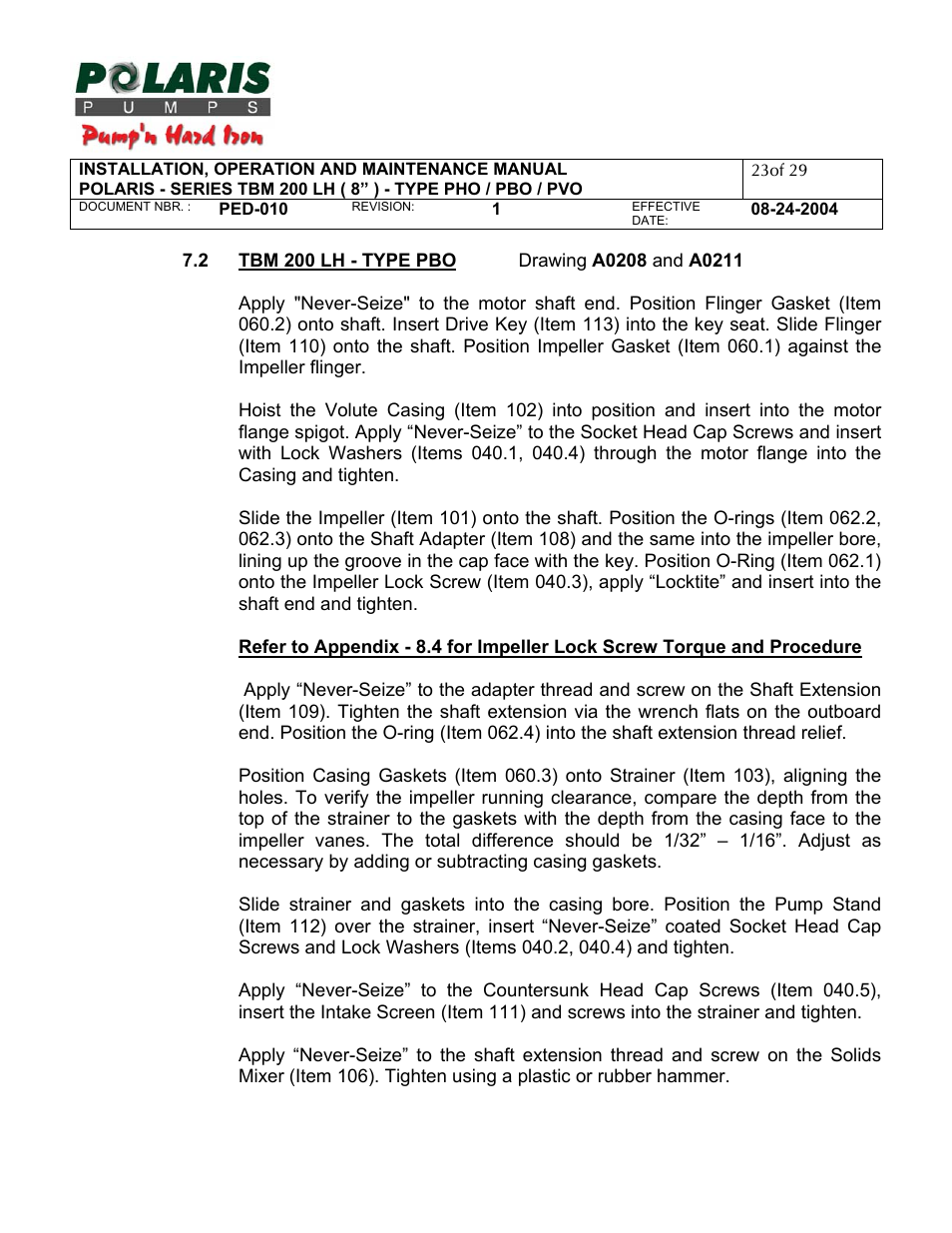 2 - tbm 200 lh type pbo | Polaris TBM 200 LH User Manual | Page 23 / 50