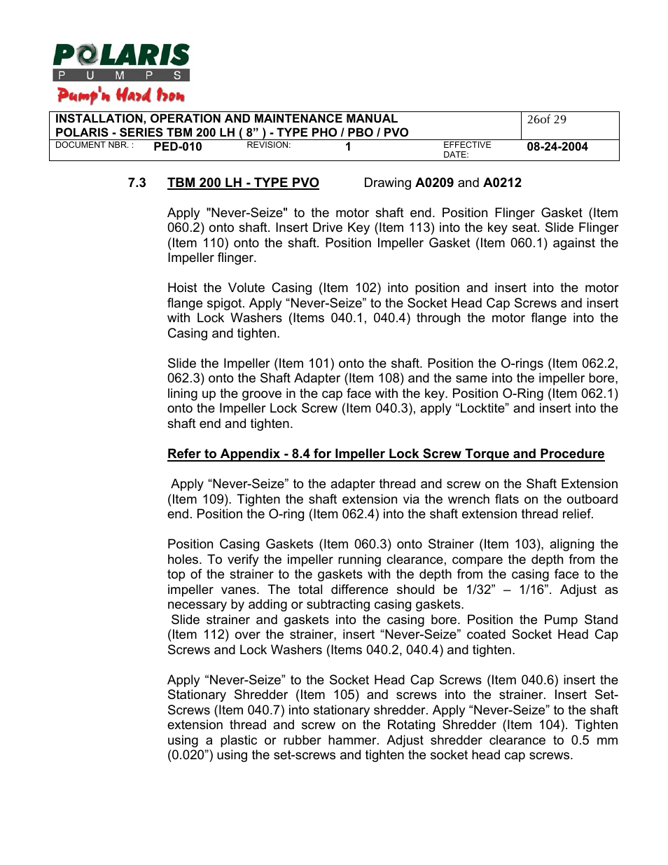 3 - tbm 200 lh type pvo | Polaris TBM 200 LH User Manual | Page 26 / 50
