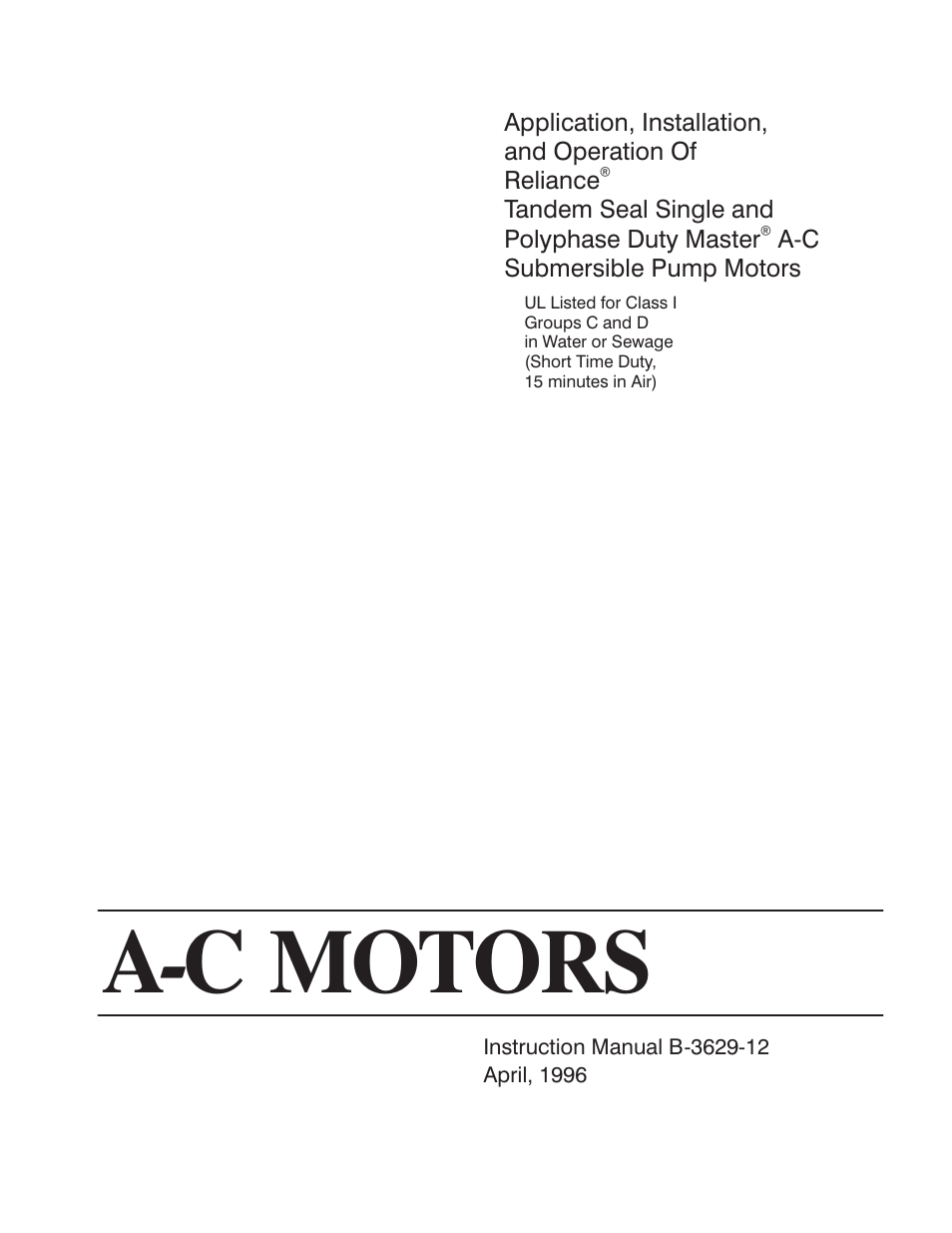 2 - reliance manual (10pgs), Aćc motors, Solutions you can trust | Polaris TBM 200 LH User Manual | Page 35 / 50