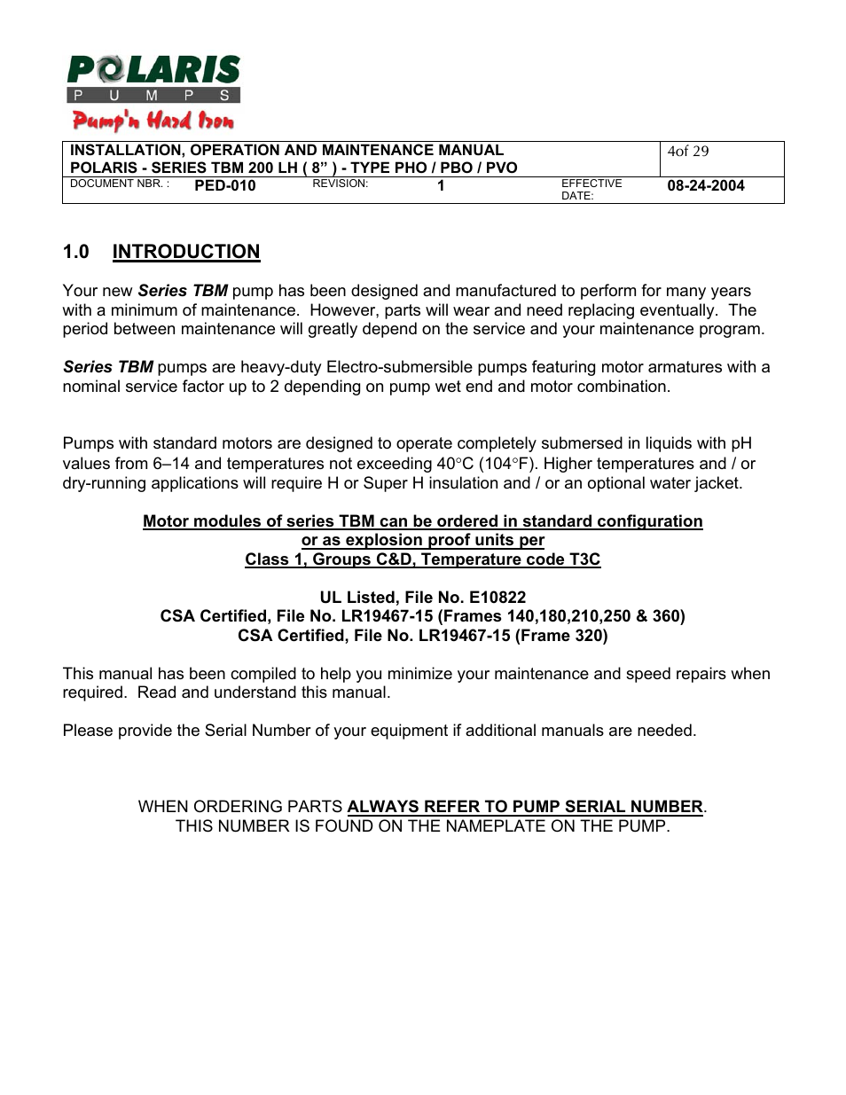 0 - introduction, 0 introduction | Polaris TBM 200 LH User Manual | Page 4 / 50