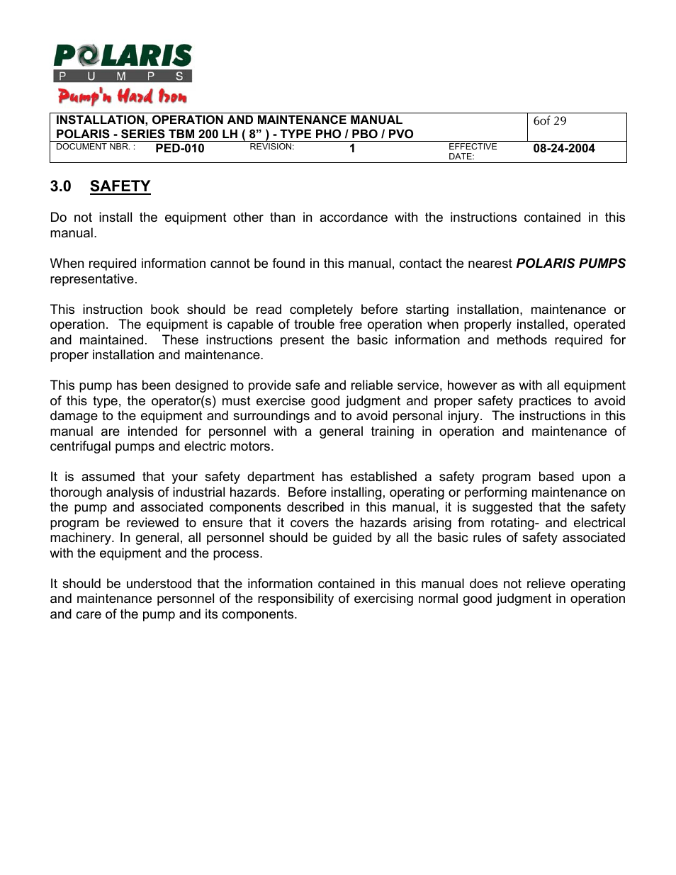 0 - safety, 0 safety | Polaris TBM 200 LH User Manual | Page 6 / 50