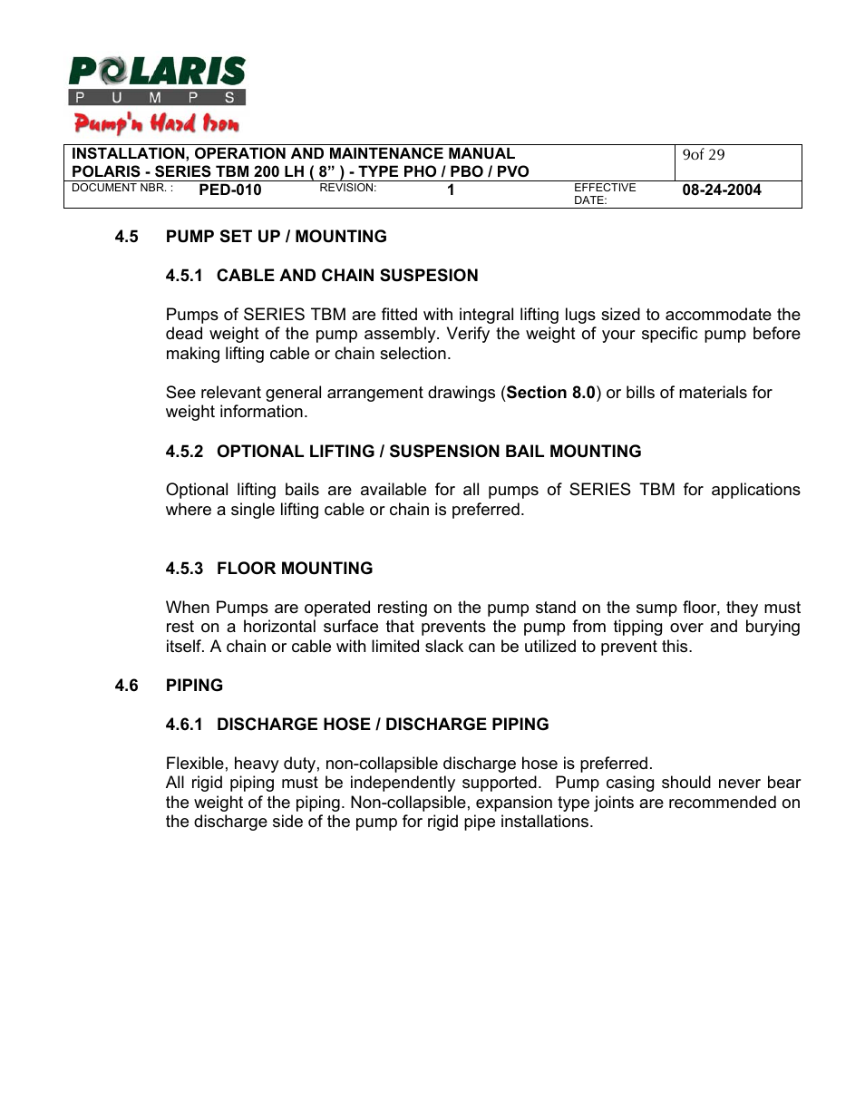 5 - pump set up / mounting, 6 - piping | Polaris TBM 200 LH User Manual | Page 9 / 50