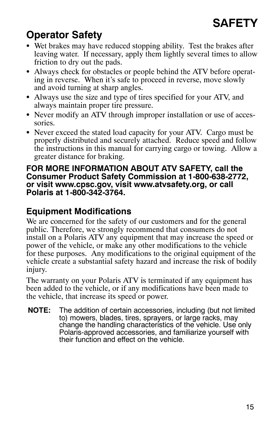 Safety, Operator safety | Polaris Hawkeye 4x4 User Manual | Page 18 / 134