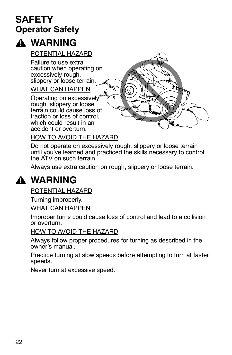 Safety, Warning, Operator safety | Polaris Hawkeye 4x4 User Manual | Page 25 / 134