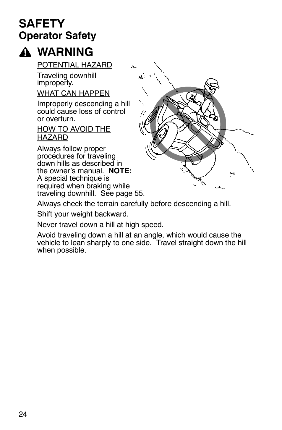 Safety, Warning, Operator safety | Polaris Hawkeye 4x4 User Manual | Page 27 / 134