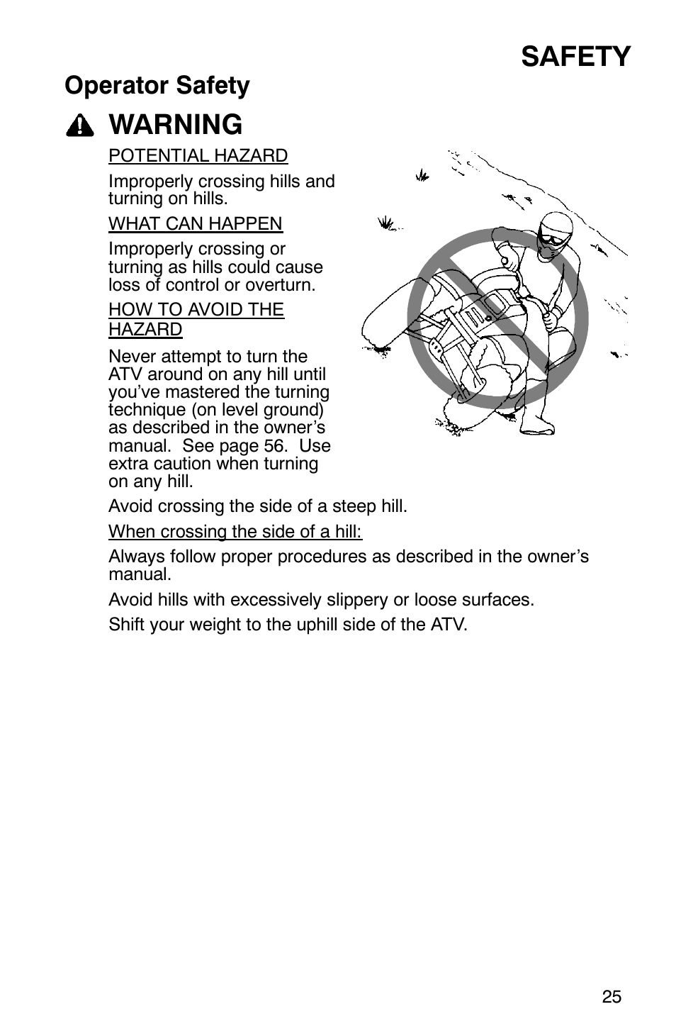 Safety, Warning, Operator safety | Polaris Hawkeye 4x4 User Manual | Page 28 / 134