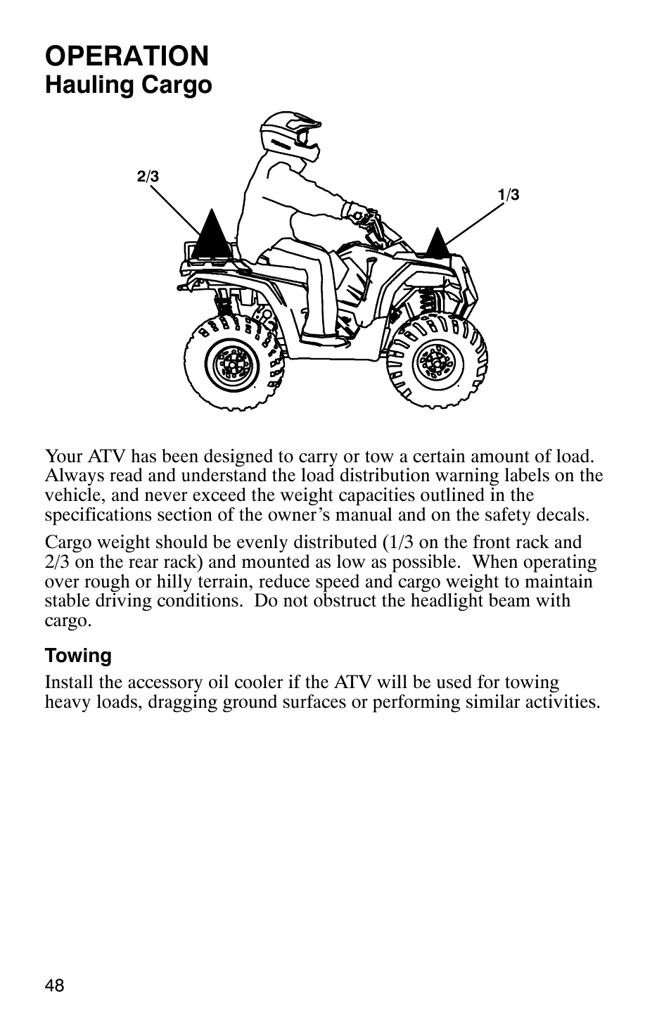 Operation, Hauling cargo | Polaris Hawkeye 4x4 User Manual | Page 51 / 134