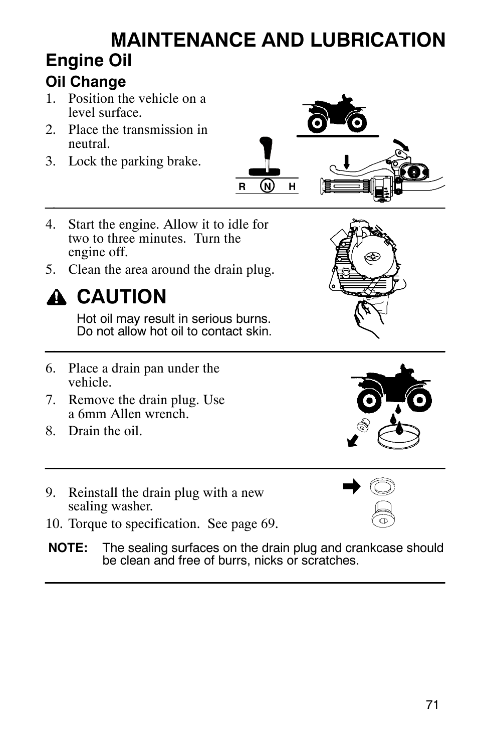 Maintenance and lubrication, Caution, Engine oil | Polaris Hawkeye 4x4 User Manual | Page 74 / 134