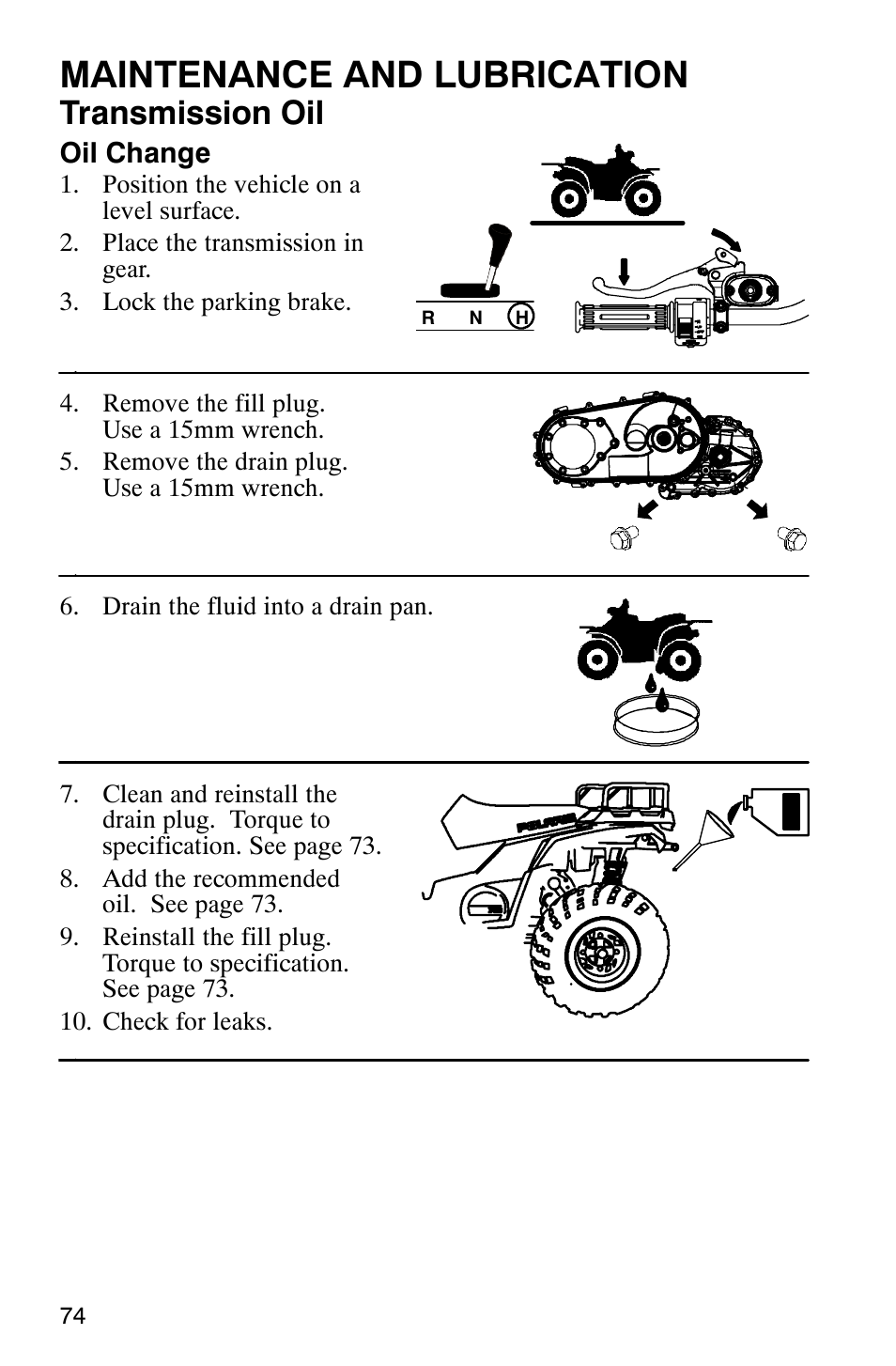 Maintenance and lubrication, Transmission oil | Polaris Hawkeye 4x4 User Manual | Page 77 / 134