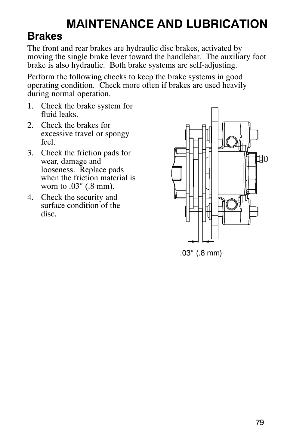 Maintenance and lubrication, Brakes | Polaris Hawkeye 4x4 User Manual | Page 82 / 134