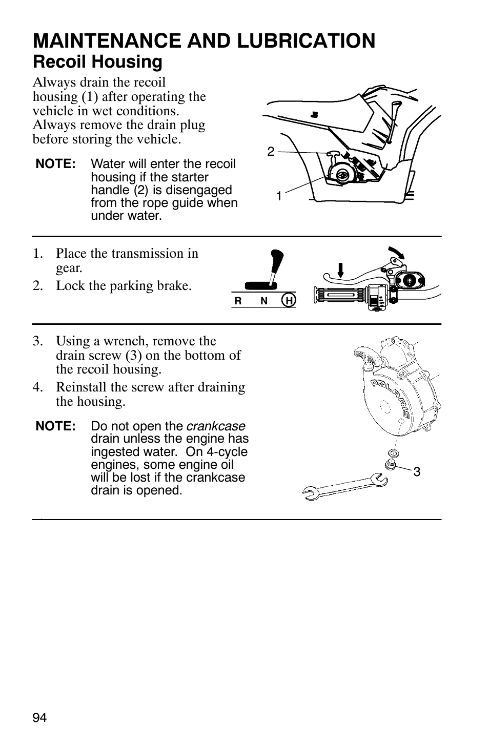 Maintenance and lubrication, Recoil housing | Polaris Hawkeye 4x4 User Manual | Page 97 / 134