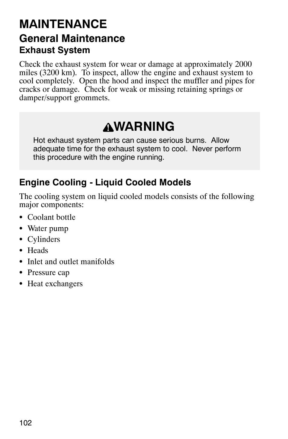 Warning, Maintenance, General maintenance | Polaris 340 Edge User Manual | Page 104 / 155