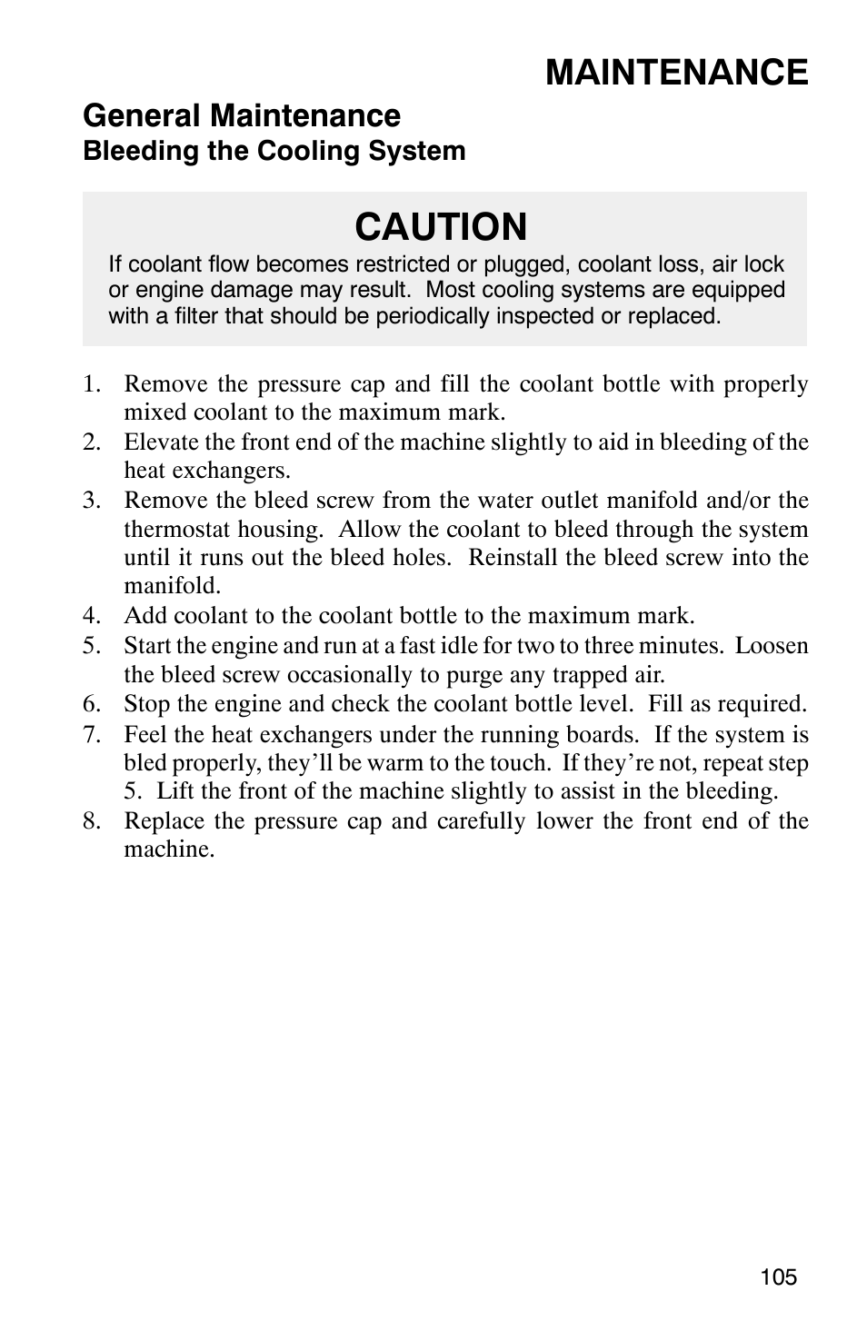 Caution, Maintenance, General maintenance | Polaris 340 Edge User Manual | Page 107 / 155