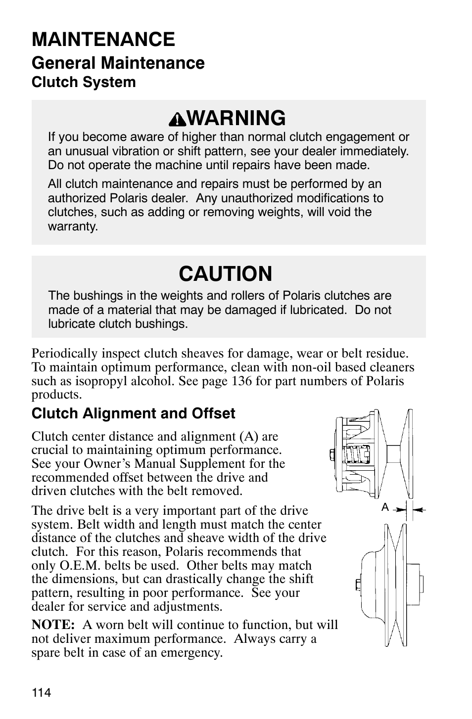 Warning, Caution, Maintenance | General maintenance | Polaris 340 Edge User Manual | Page 116 / 155