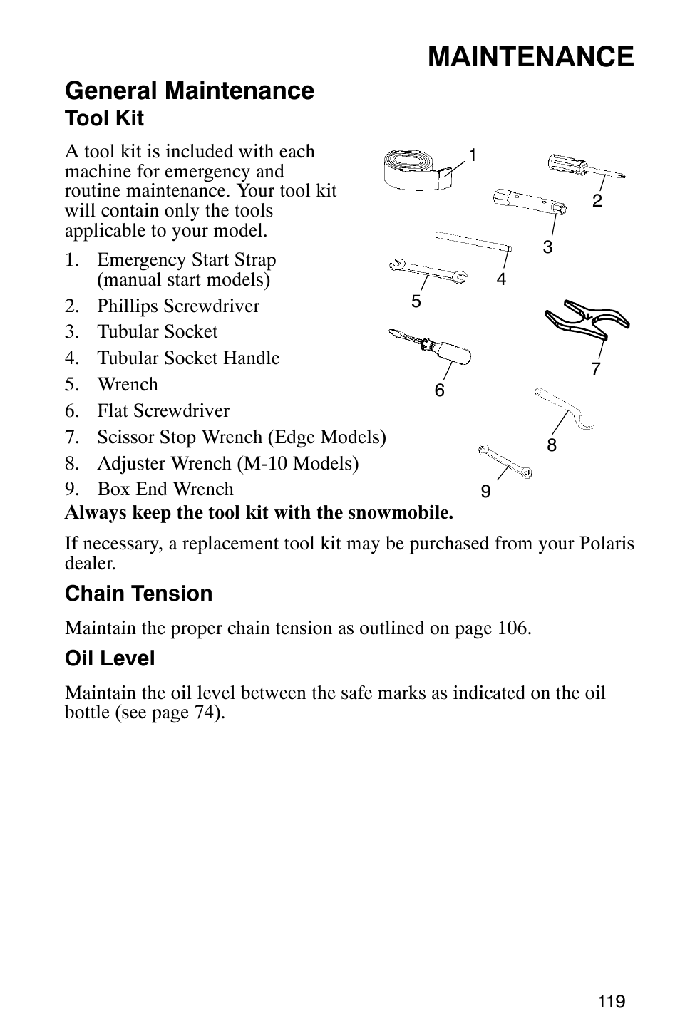 Maintenance, General maintenance | Polaris 340 Edge User Manual | Page 121 / 155