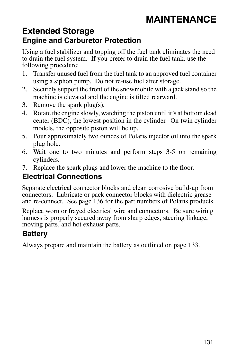 Maintenance, Extended storage | Polaris 340 Edge User Manual | Page 133 / 155